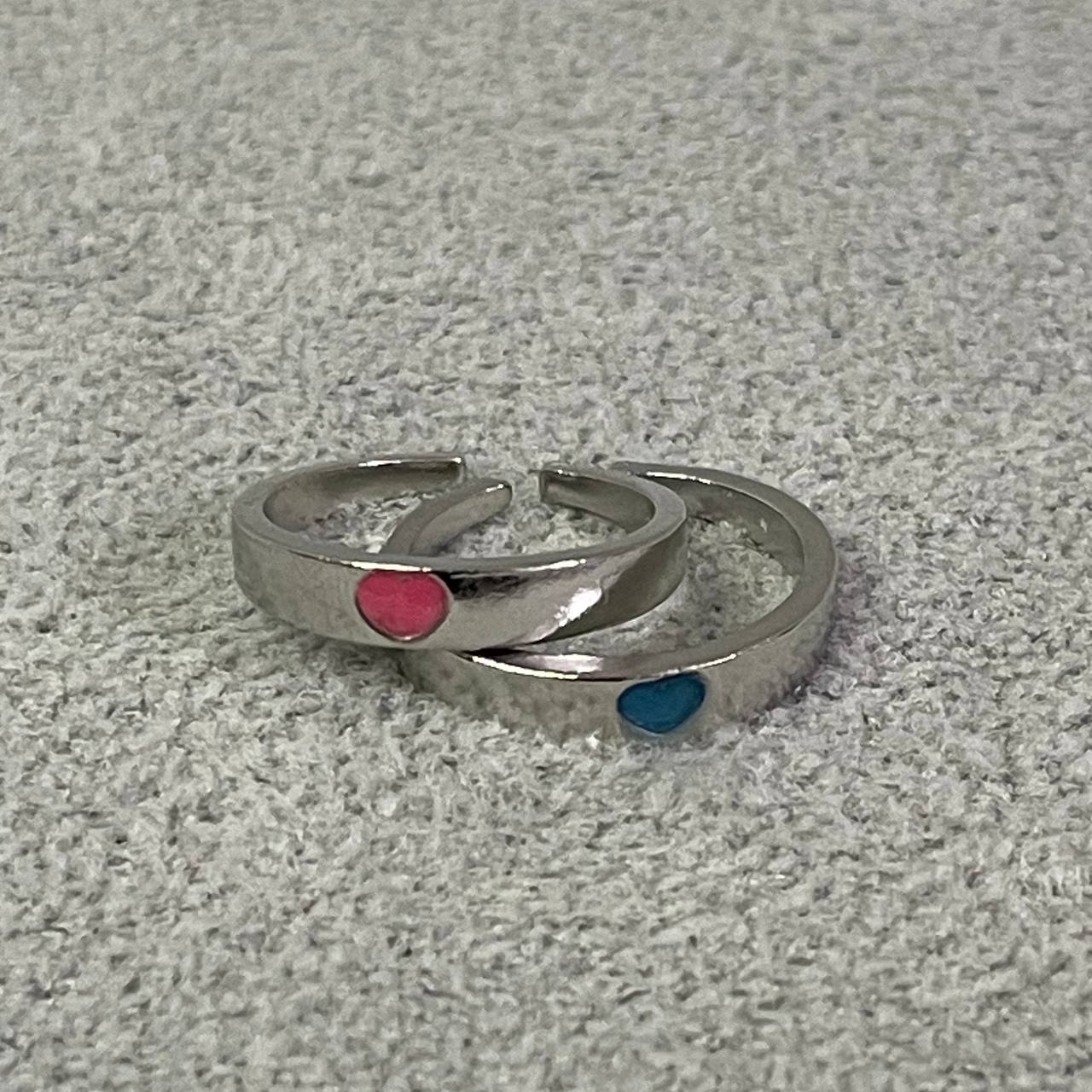 Luminous Red and blue heart couple rings